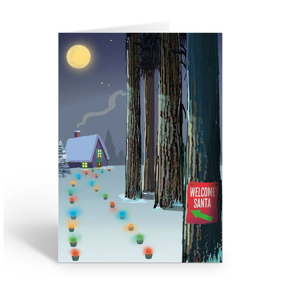 Stonehouse Collection Cabin In Forest Christmas Cards, Boxed Winter Forest Holiday Card, USA Made, Pack of 18 Cards and Envelopes