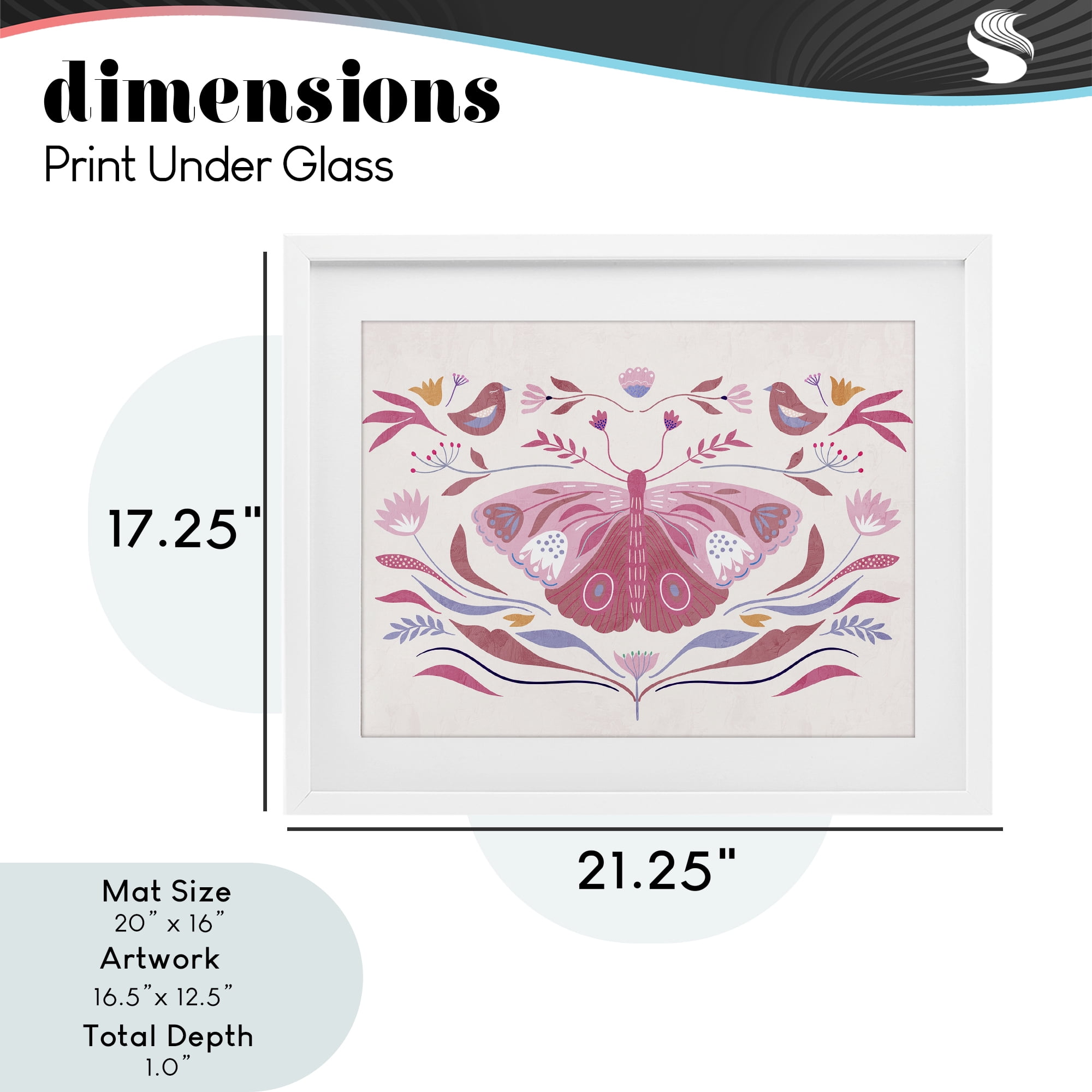 Stupell Industries Pink Boho Butterfly White Framed Print Under Glass, design by Kim Allen