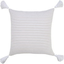LR Home Ox Bay Hand-Woven Beige/White Stripe All-Natural Cotton Pillow Cover