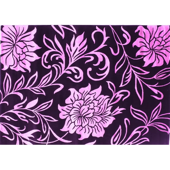 Ahgly Company Indoor Rectangle Abstract Purple Contemporary Area Rugs, 6' x 9'