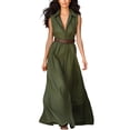 thumbnail image 2 of Aimik Womens Belted Collared Maxi Shirt Dress Sleeveless V Neck Loose Fit Summer Vacation Beach Long Dresses with Pockets, 2 of 6