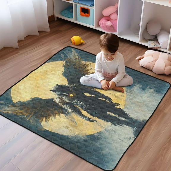 WOBOGO Wolf Man As An Angel Baby Playmats Extra Large Waterproof Rollable Activity Pads for Toddlers 50×50inch