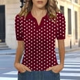 thumbnail image 2 of VBVC Women's Polka Dot Collared Shirt,Short Sleeve V-Neck Top For Women,Ladies Summer Stretchy Breathable Blouse,Wine,S-2XL, 2 of 6