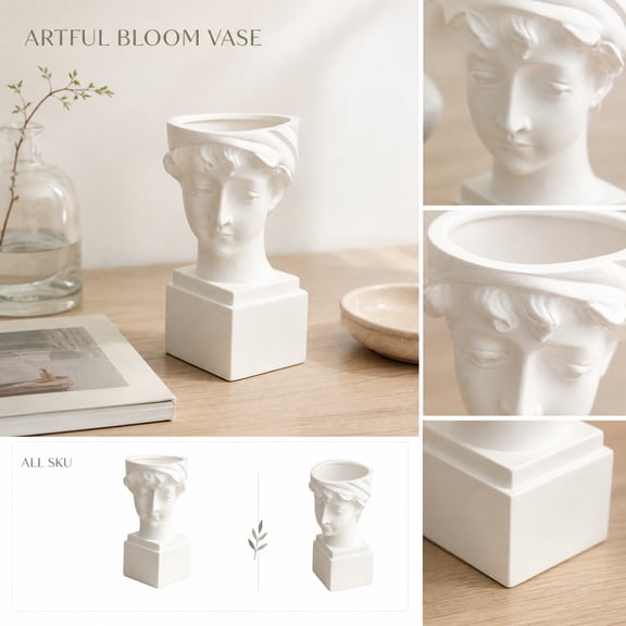 Small Planter Pot White Ceramic Planter Head Sculpture Succulent Planter Indoor Plant Pot for Home Office Desk Decor Modern Home Decor 1 Piece