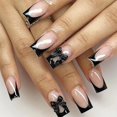 thumbnail image 1 of Press on Nails GUAACCB French Tip Black con diseño de lazo 3D, 1 of 7