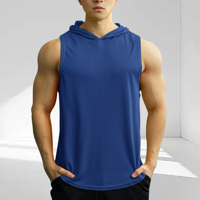 Ceisia Men's Stretchy Breathable Solid Color Loose Fit Sleeveless Hooded Workout Tank Top Gift