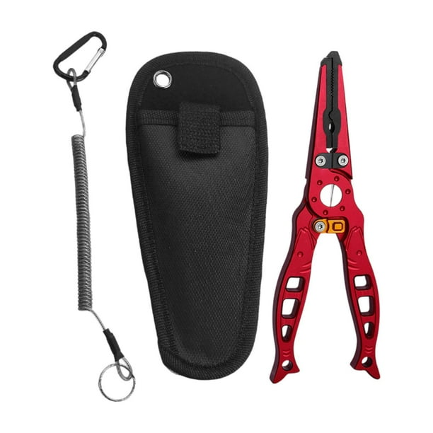 Alicates de pesca de punta larga, accesorios, agarre cómodo y ligero. Rojo