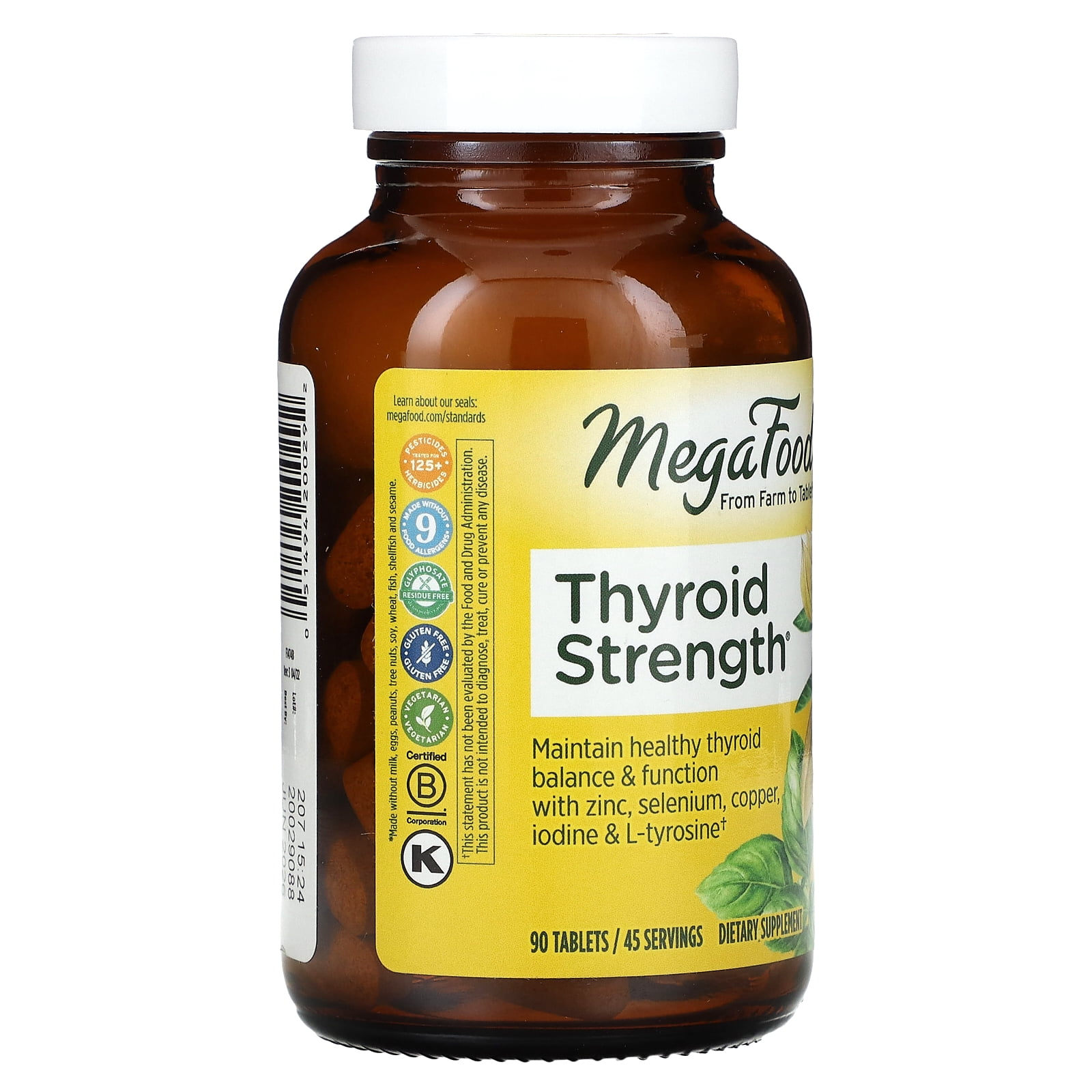 MegaFood Thyroid Strength - Ashwagandha, Zinc, Selenium, Iodine - Vegetarian - 45 Servings