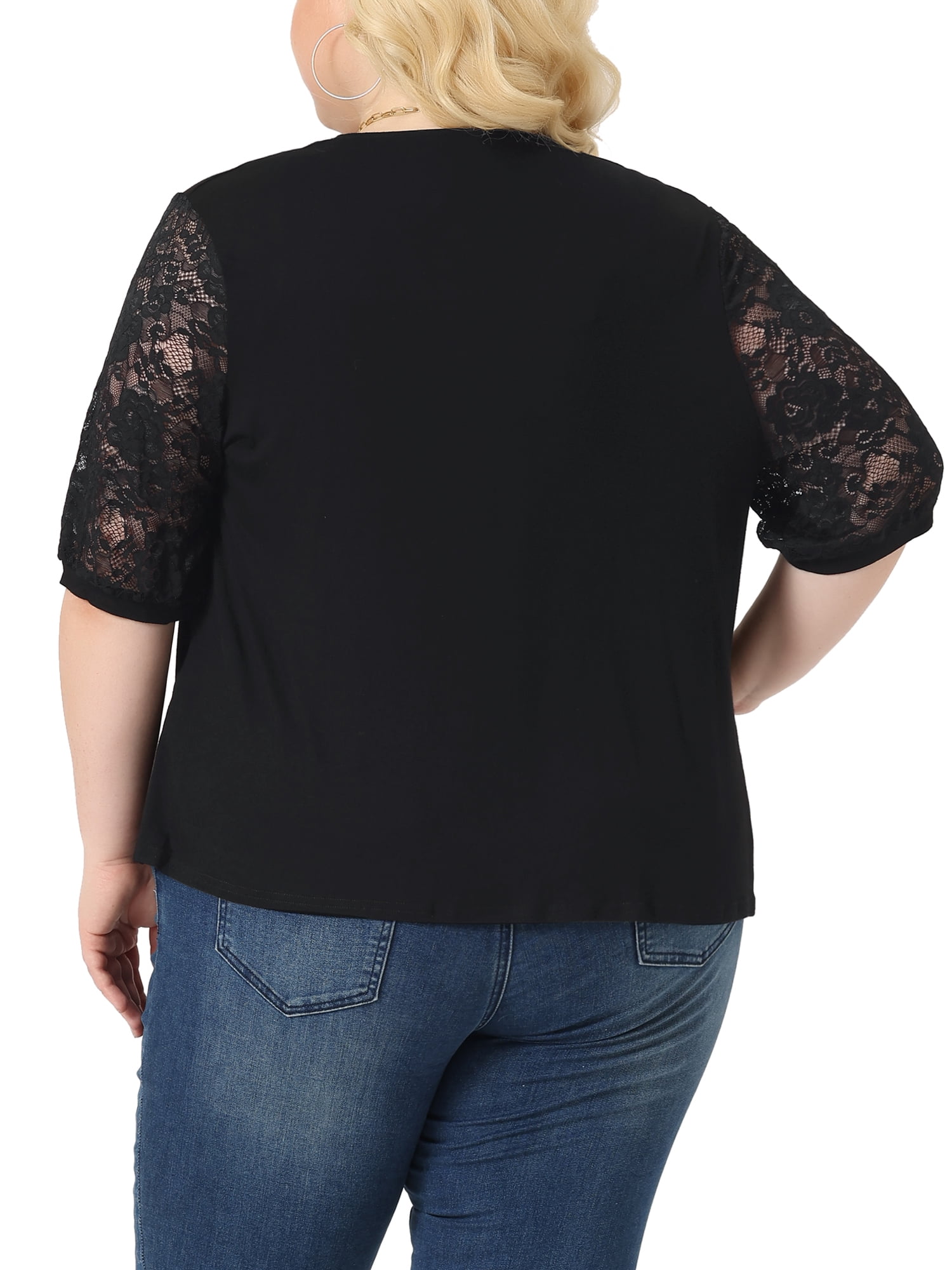 DARING DIVA Plus Size Lightweight Lace Half Sleeve Open Front Cardigan 3X Black