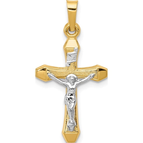 14K Two-Tone Inri Hollow Crucifix Pendant (29 X 14) Made In United States xr315