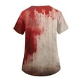 thumbnail image 3 of WTOBBY Women's V-Neck Short Sleeve Workwear Top with Pockets and Side Slits, Featuring Bloody Halloween Print for Caregiver Uniforms and Nursing Apparel,Vermilion XL, 3 of 5