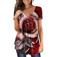 thumbnail image 1 of Playera Corte clásico Gibobby para Mujer Tops con estampado flores Túnica oculta para el vientre Camisetas manga corta Camiseta Henley Verano (Rojo,CH), 1 of 4
