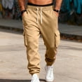 thumbnail image 4 of USNSM Men's Sweat Pants Loose Fit Joggers Casual Striped Pant Elastic Waist Sweatpants Drawstring Pockets Elastic Trousers Yellow S, 4 of 9