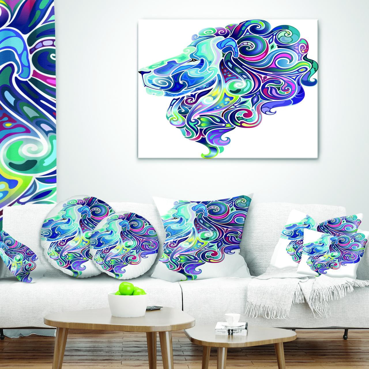 Designart Blue Lion Abstract Art - Animal Throw Pillow - 12x20