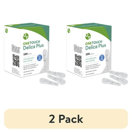 (2 pack) OneTouch Delica Plus Lancets for Diabetes Testing | Extra Fine 33-Gauge for Blood Test | Diabetic Supplies for Blood Sugar Monitor | For Lancing Device, 100 Count