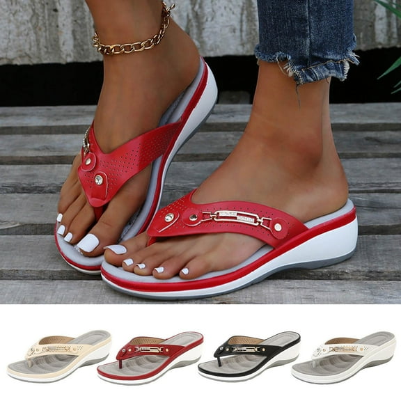 Dqueduo Orthopedic Sandals for Women Plantar Fasciitis Feet Sandal with Arch Support Fashion Casual Outdoor Flip Flops Beach Wedge Sandals for Women, Up to 65% off!