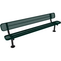 Coated Outdoor Furniture Heavy-Duty Outdoor Bench Thermoplastic Coated, Punched Steel, Commercial-Grade Seating, Made in America (Surface with Back, 8 Ft, Dark Green)