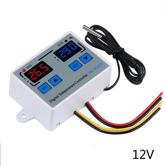 Amdohai Thermostat Numérique C / F Régulateur de Température pour Incubateur Relais Conduit 10A Refroidisseur de Chauffage Sortie Directe XK-W1010 DC12V