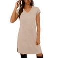 thumbnail image 3 of TaTaai Women's V-Neck Sleeveless Midi Dress Solid Color Loose Fit Casual Dress with Side Slit Lightweight Polyester Summer Wear Gift, 3 of 6