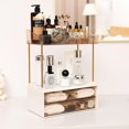 thumbnail image 1 of Fengligoo Elegante organizador de encimera de baño de 2 niveles y 2 cajones, organizador multiusos para maquillaje y cuidado de la piel, color dorado champán, 1 of 5