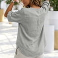 thumbnail image 7 of Womens Tops Casual 100% Cotton V-Neck Button Five-Quarter Sleeve Top, 7 of 7