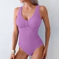 thumbnail image 2 of COMVALUE Women Ribbed One Piece Swimsuit Sports Wide Straps Scoop Neck Summer Tummy Control Swimsuit (Purple, L), 2 of 6
