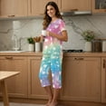 thumbnail image 3 of DISNIMO Heart Printed Women's Short Sleeve Pajama Sets Soft Sleepwear Comfy 2 Piece Pjs Set Short Sleeve Tops and Capri Pant Lounge, S, 3 of 7