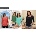 thumbnail image 6 of MOYIKO Women 3/4 Sleeve T Shirt Casual Crewneck Plain Blouse Lake Green Bell Sleeve Pleated Fall Top S, 6 of 7
