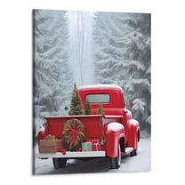 Creowell Christmas Red Truck Pickup Winter Snow Poster Picture Canvas Wall Art Home Living Room Decor Mural Modern Classroom Bedroom Aesthetics Decoration Boys Women Gift (16x20 Inch)