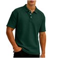 thumbnail image 2 of Men's Short Sleeve Waffle Knit Golf Shirt Raglan Tee Moisture Wicking 3-Button Placket Collared Top Summer Casual Business Performance Tennis Shirt Solid Color Classic Fit, 2 of 8