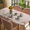 thumbnail image 3 of Easter Bunny Table Cloths for 5 Foot Rectangle Tables, Cute Pink Rabbit Rose Flowers Pastoral Botanical Patio Waterproof Elastic Fitted Tablecloths, Washable Rectangular Table Cover for Camping, 3 of 8