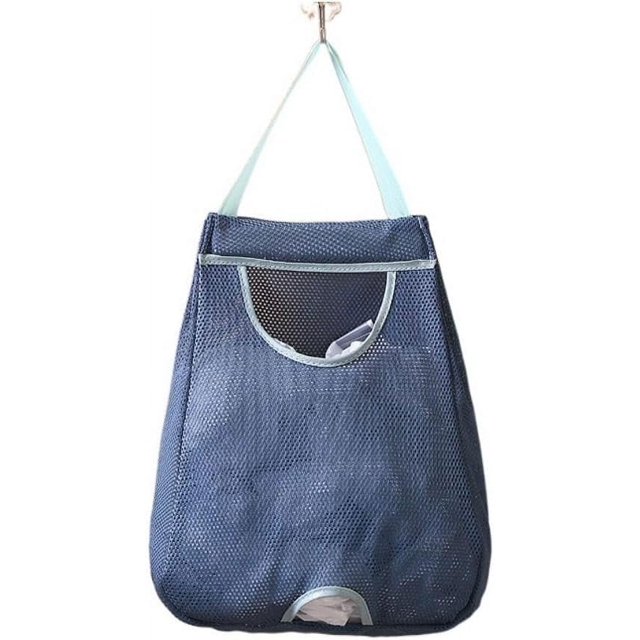 Garbage Bag Storage Box for Plastic Bag Wall Hanging Bag Washable Mesh Storage Bags Plastic Bag Holder Dispenser Kitchen Tools(Blue-Normal)
