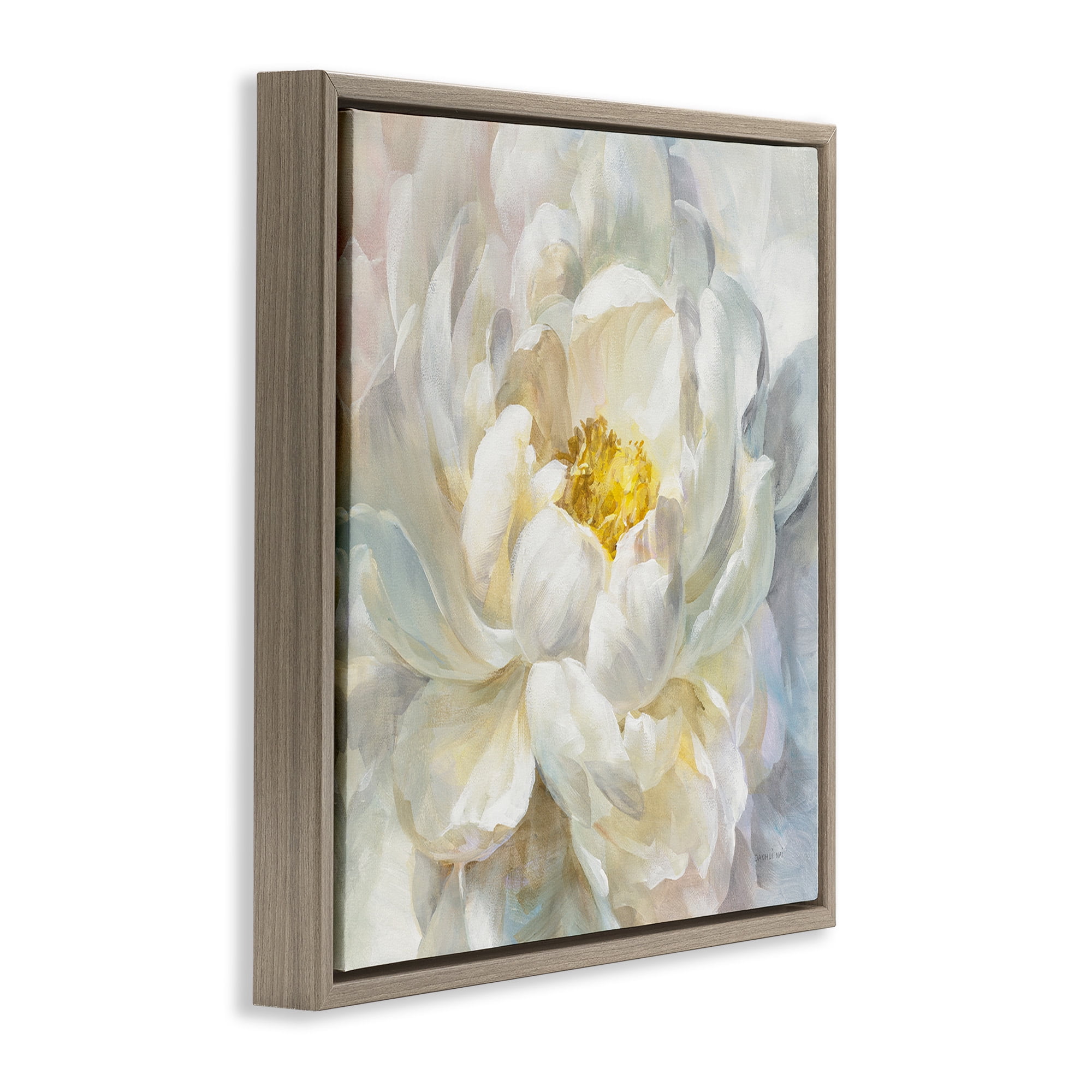 Stupell Industries Delicate Flower Petals Painting Botanical & Floral Painting Brown Floater Framed Canvas Art Print Wall Art, 18 x 18