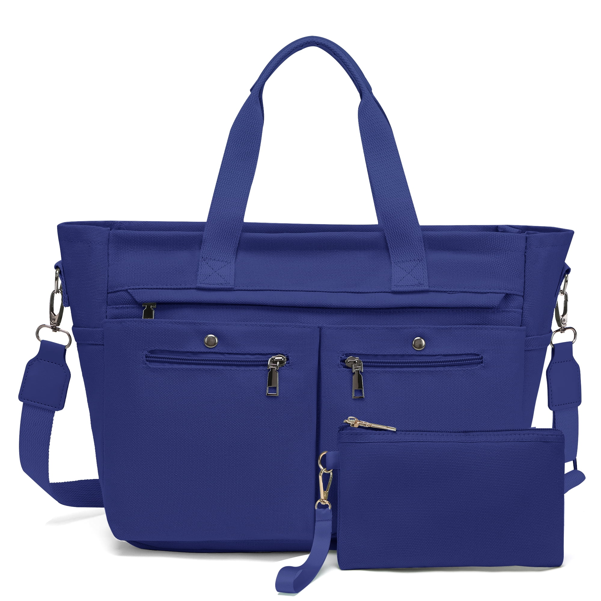 2pcs/set Women'S Large Canvas Tote Bag - Multi-Pocket Laptop Work Bag, Crossbody Shoulder Hobo Messenger Handbag, Purse for Travel, Gym, and Everyday Use