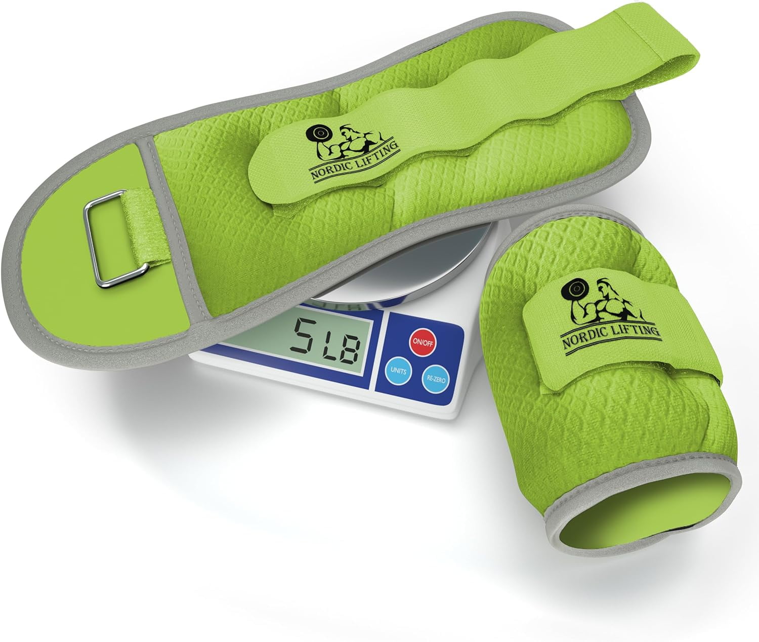 Nordic Lifting Adjustable Ankle/Wrist Weights (1 Pair) – For Women, Men & Kids - Green, 5lbs