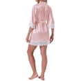 thumbnail image 3 of INSPIRE CHIC Women's Satin Robe Silky Lace Trim Bridal Party Tie Waist Wedding Bridesmaid Dressing Gown S Pink, 3 of 6
