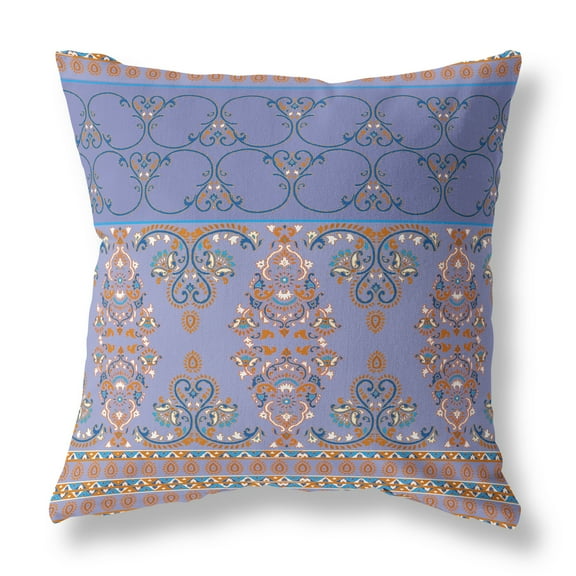 Nandini Flowers Faux Suede Fabric Throw Pillow in Purple and Blue 16x16
