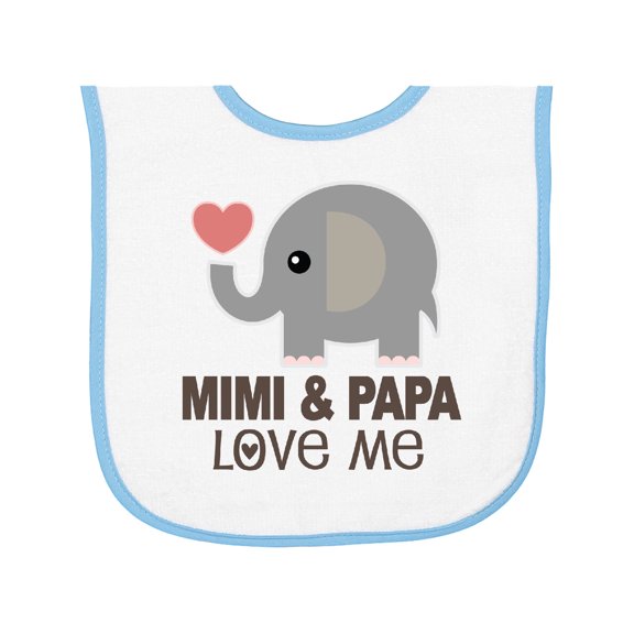 Inktastic Mimi and Papa Love Me Elephant Baby Terry Cloth Bib