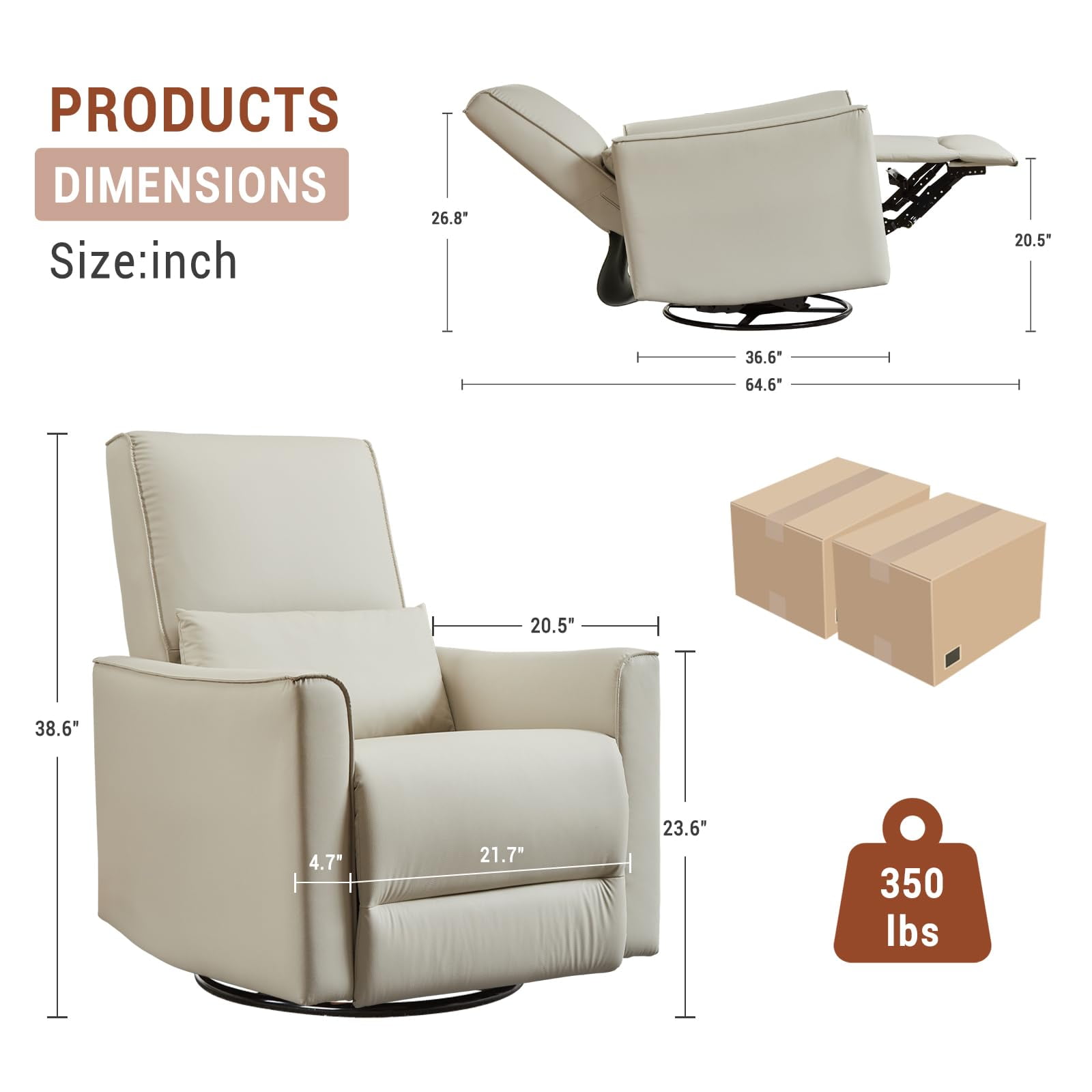 TROPOW 360° Swivel, Rocking Chair Nursery, Glider Rocker Recliner, PU Leather Sofa Chair with high Back, Deep Seat for Nursery, Living Room, Bedroom, Beige