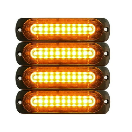 4pcs 10 LED Strobe Lights Emergency Flashing Warning Beacon Yellow Amber 12V 24V
