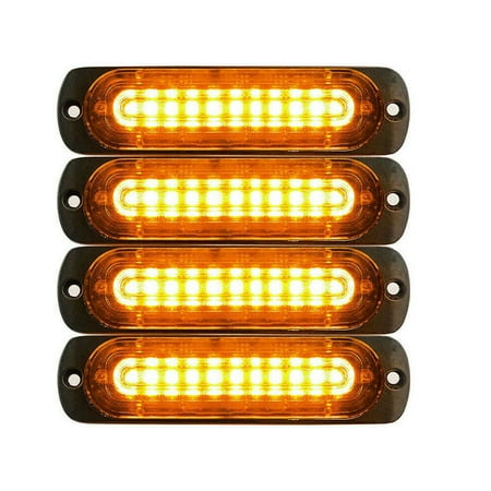 4pcs 10 LED Strobe Lights Emergency Flashing Warning Beacon Yellow Amber 12V 24V