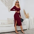 thumbnail image 3 of Yesfashion Women Long Sleeve Dress Knit Square Neck Slit Cutout Bodycon Fall Dresses, 3 of 5