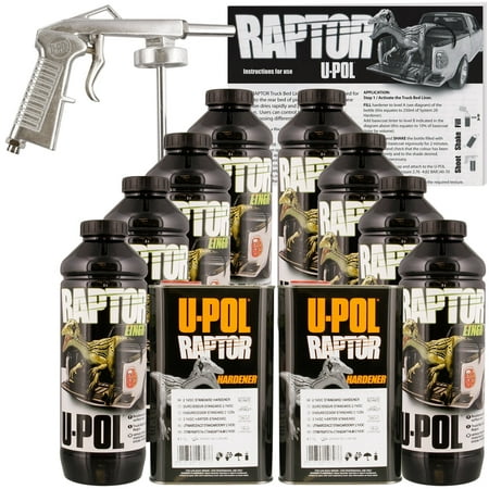 U-POL Raptor Black Truck Bed Liner Kit w/ Spray Gun, 8L, 2 Box (Best Truck Bed Liner Kit)