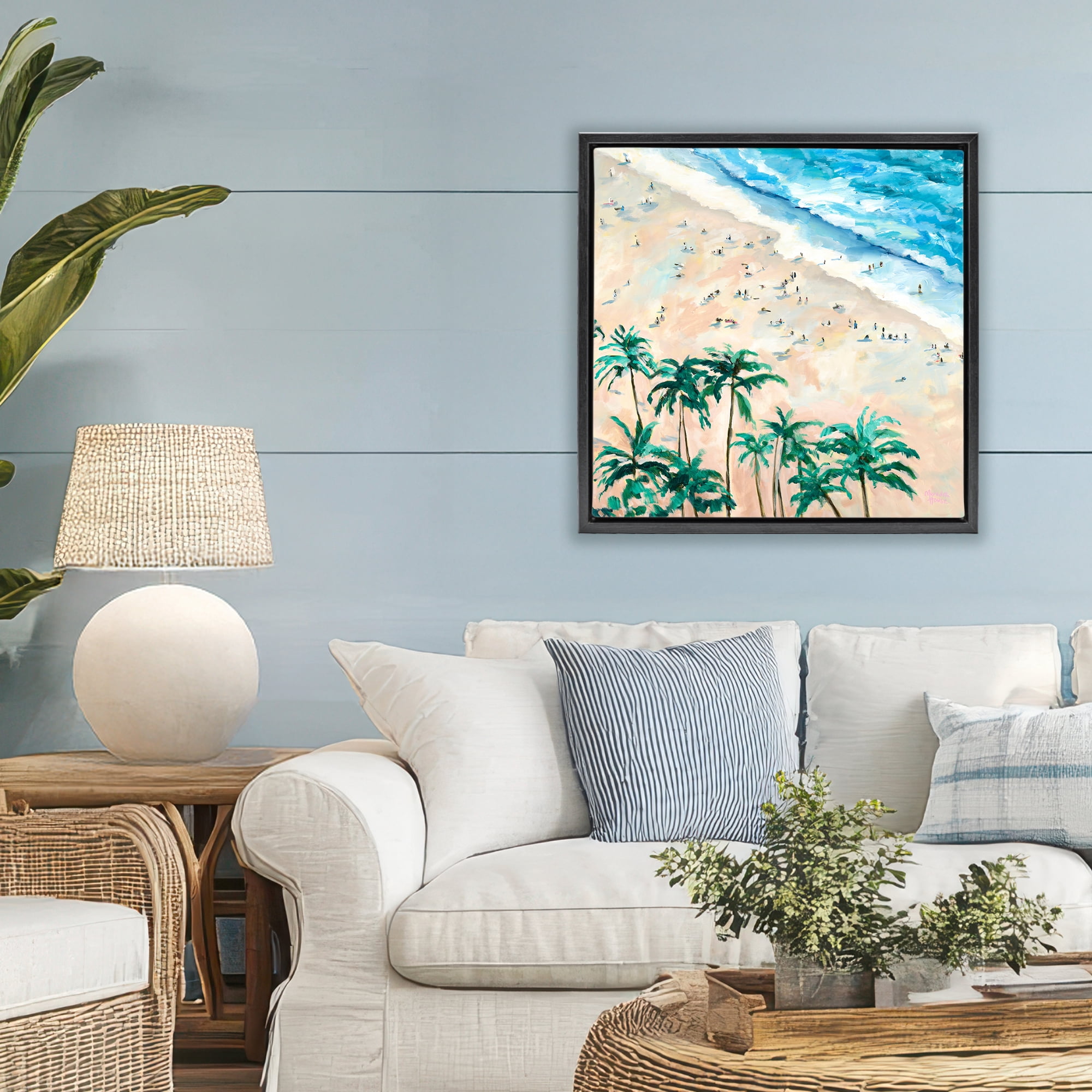 Stupell Industries Waikiki Beach Overview Black Framed Floater Canvas Wall Art, design by Meredith Howse