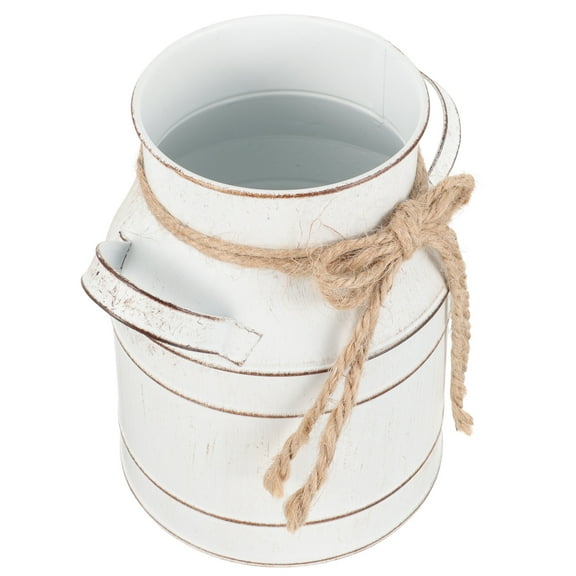 OUNONA Rustic Vintage White Galvanized Metal Planter Bucket for Front Porch and Indoor Decoration
