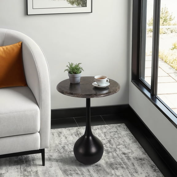 Marble End Side Table for Home Decor - Decorative Drink Table for Living Room and Small Spaces - Modern Accent for Bedroom Bedside and Night Stand - 21", Black