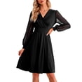 thumbnail image 3 of SHIBEVER Women Dress Casual Long Sleeve Shirt Dress V Neck Fashion Sheer Sleeves Black Elegant Mini Dresses for Women Size L, 3 of 5