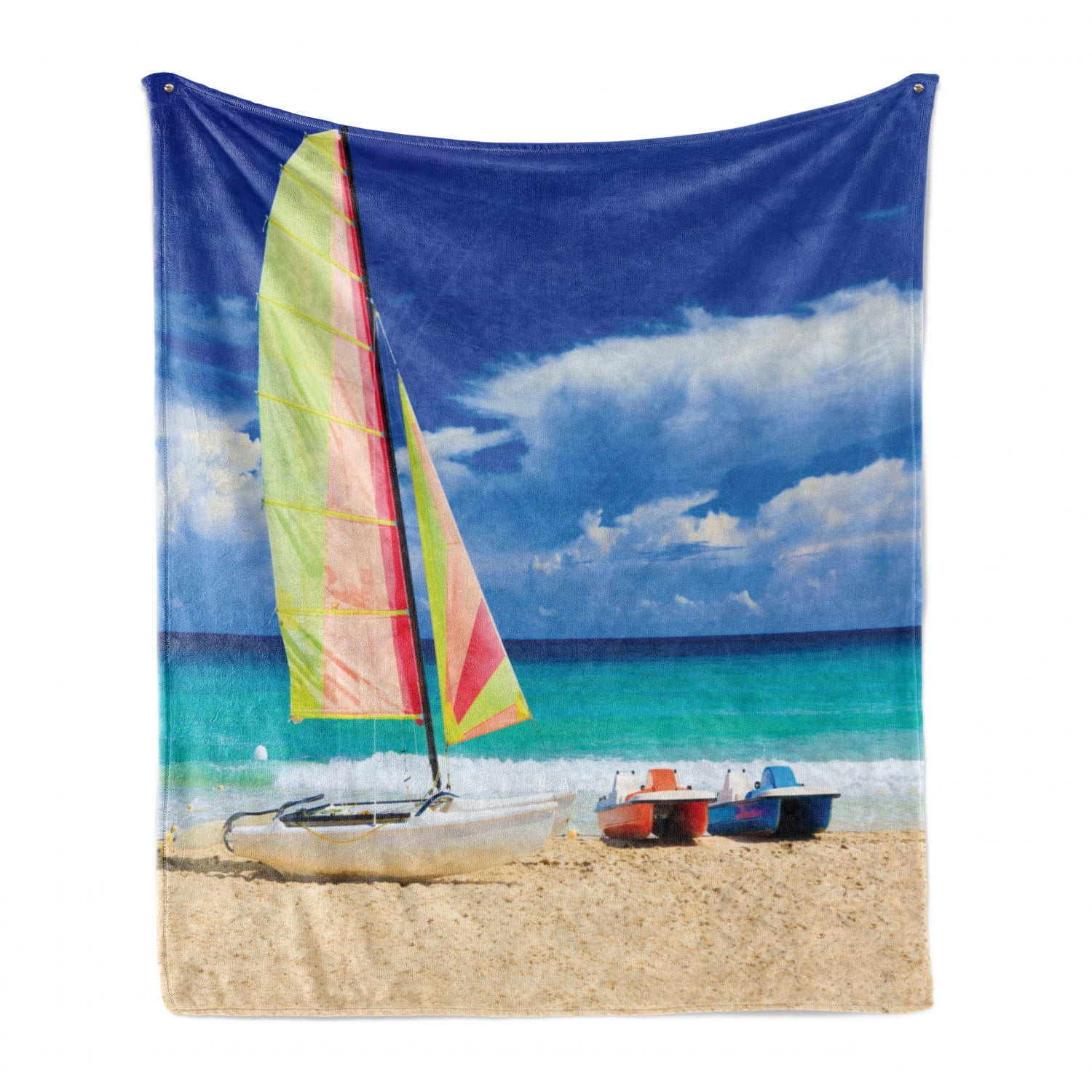Cozy Plush for Indoor and Outdoor Use Exotic Cuban Beach Wind Surfing Boat and Waves Tropical Summer Coastal Picture Ambesonne Holiday Soft Flannel Fleece Throw Blanket Blue Cream 70 x 90