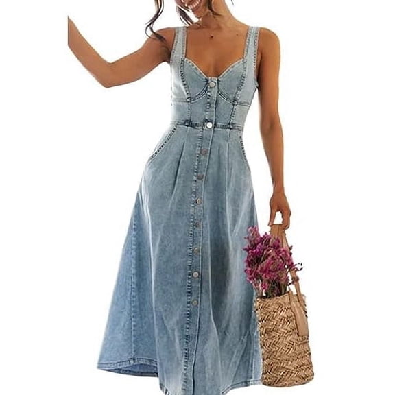 utcoco Denim Dress for Women Sleeveless Button Down Slim Fit Midi Jean Dresses for Women 2026