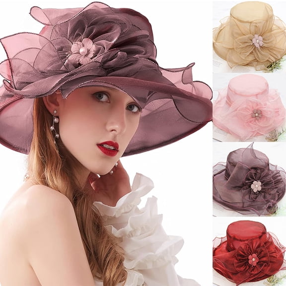 Women’s Organza Derby Tea Party Wedding Fascinator Hat Anti Wide Brim Sun Hats